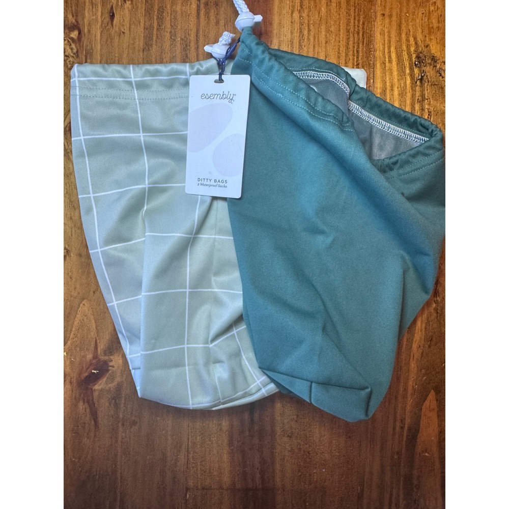 Esembly Ditty Bags 2 Pack Waterproof Wet Sacks Green Grid Drawstring Reusable